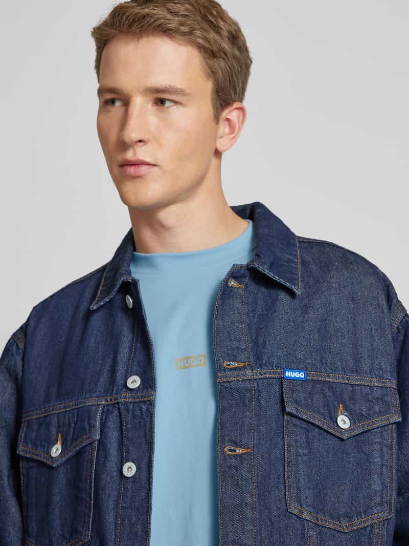 Hugo Blue Oversized T-shirt van viscose met labelprint model 'Nalono'