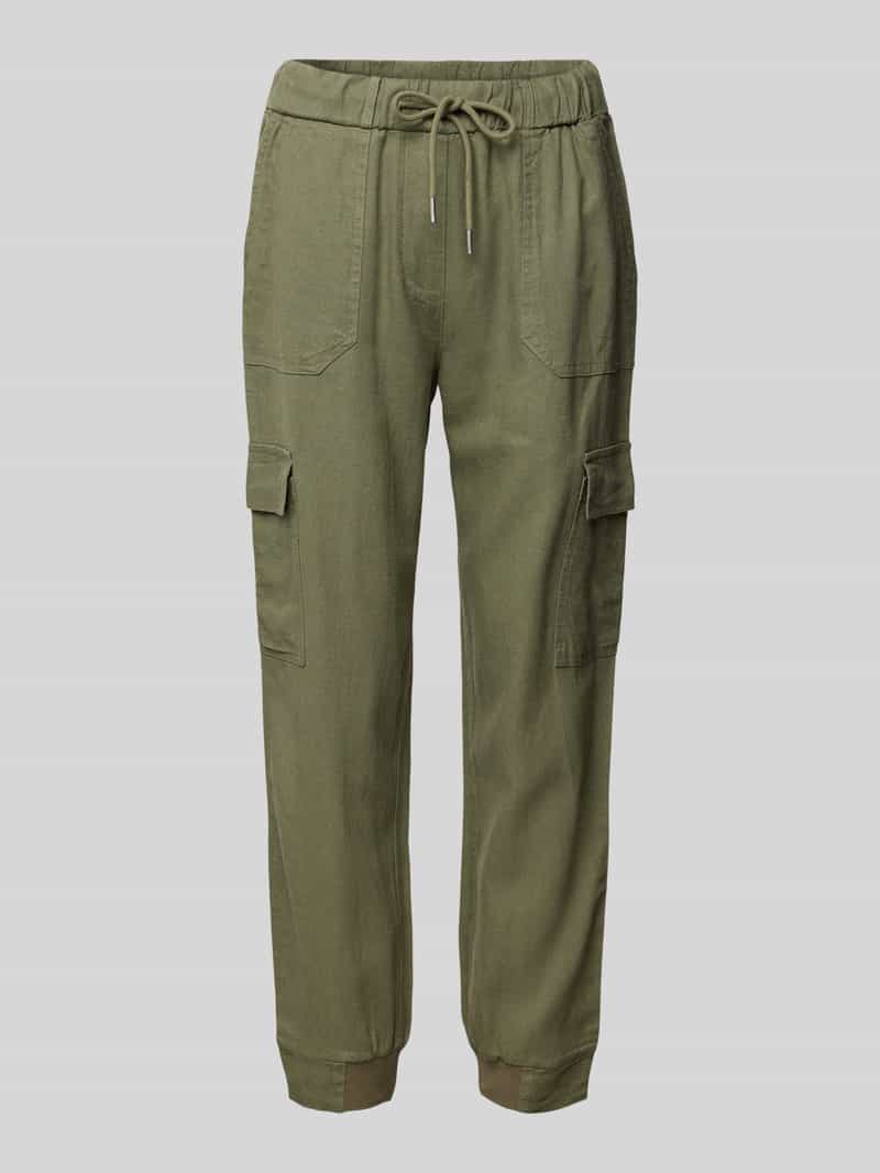 FREE QUENT Tapered fit linnen broek met cargozakken model 'Lava'