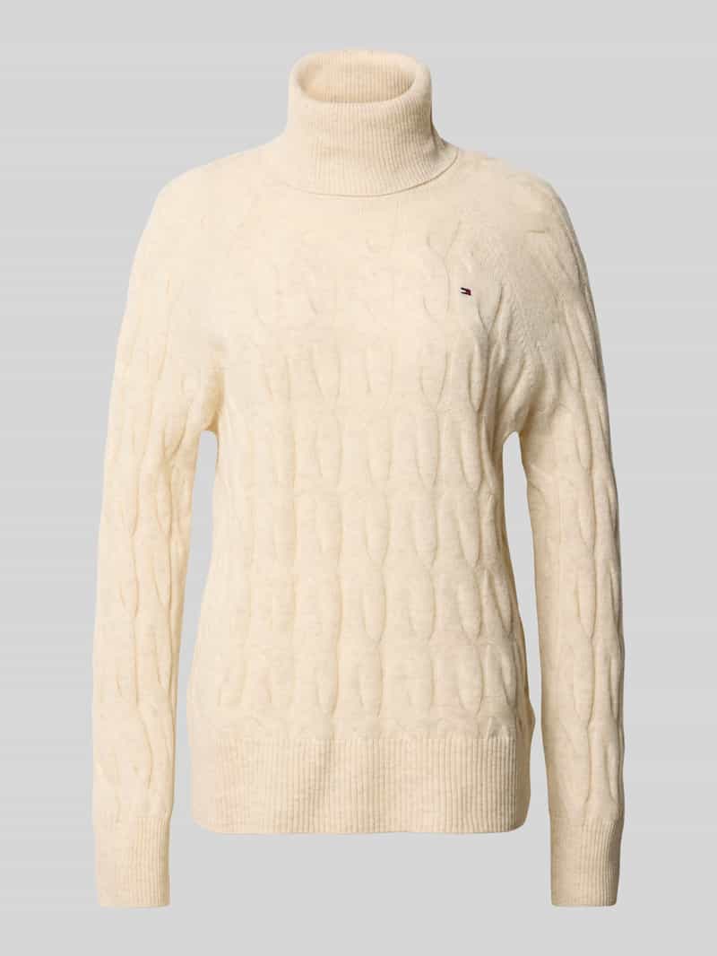 Tommy Hilfiger Coltrui SOFT WOOL CABLE ROLL-NK LS SWT met kabelpatroon, van zuivere wol