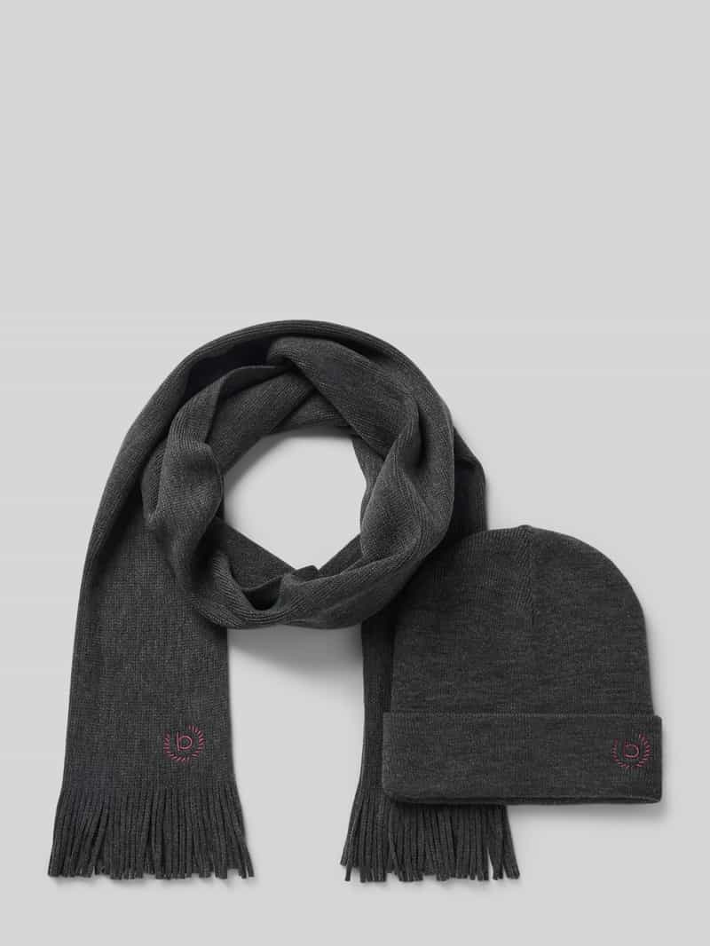 Bugatti Set van sjaal en muts met labelstitchings