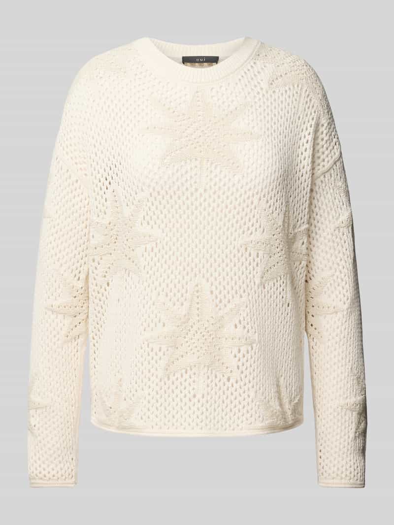 Oui Gebreide pullover met geribde ronde hals