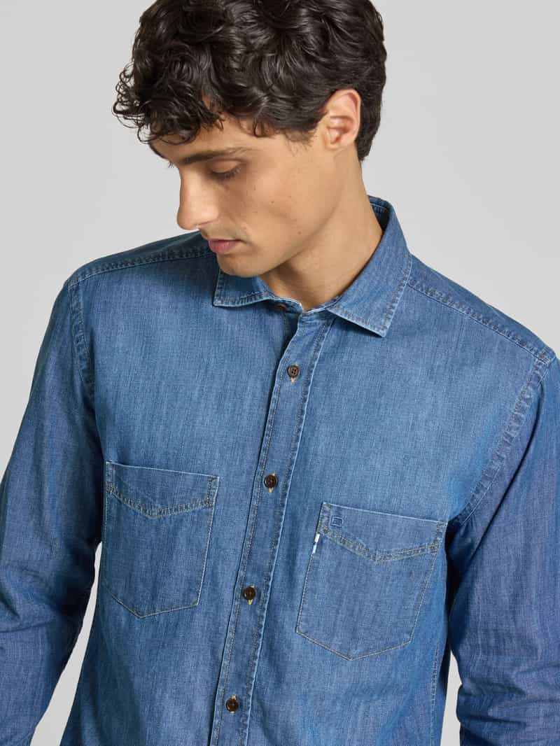 OLYMP Level Five Slim fit jeansoverhemd met kentkraag