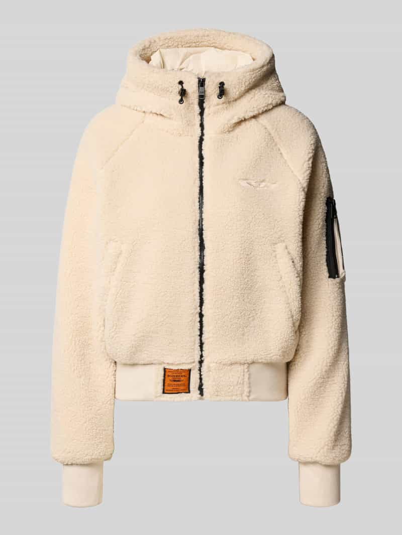 Original Bombers Fleecejack met capuchon en labelstitching