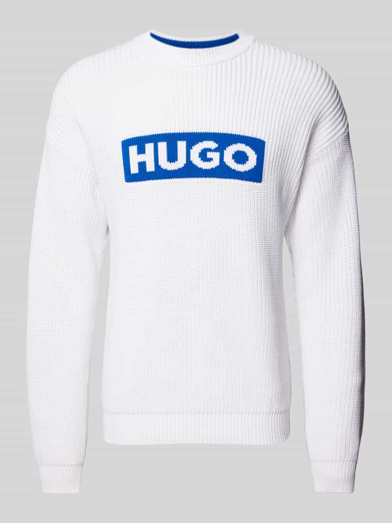Hugo Blue Gebreide pullover met logostitching, model 'Seylo'