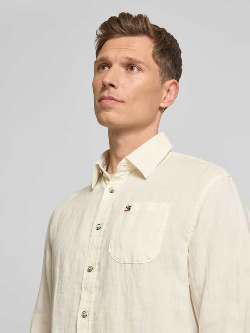 Napapijri Slim fit linnen overhemd met logostitching