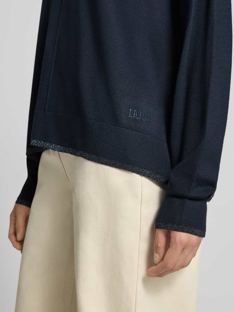 Liu Jo relaxed fit pullover van viscosemix model 'MAGLIA CHIUSA' donkerblauw, foto 4
