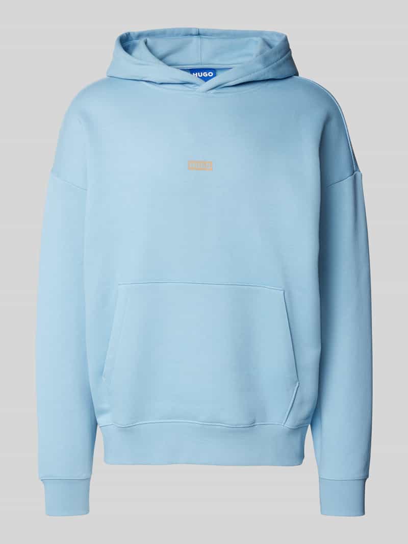 Hugo Blue Hoodie met labelprint model 'Nazardo'
