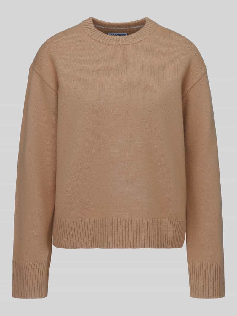 Jake*s Casual Pullover van pure wol met ribboordjes