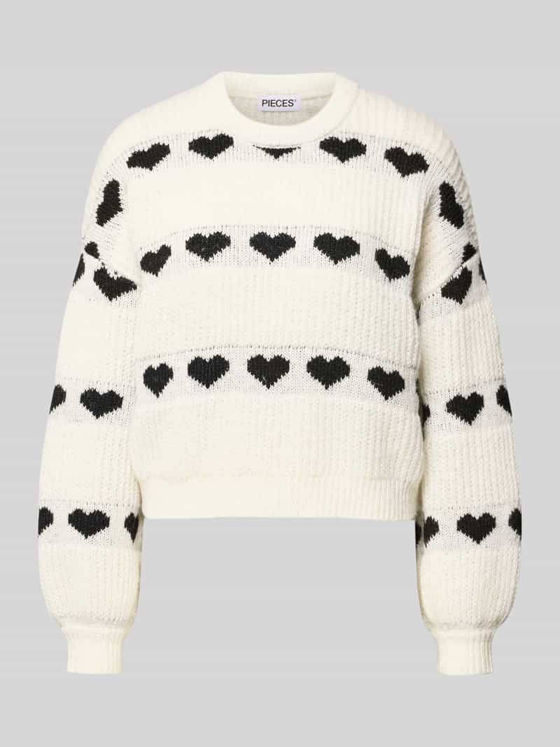 Pieces Relaxed fit gebreide pullover met hartjesprint model 'NOVE'