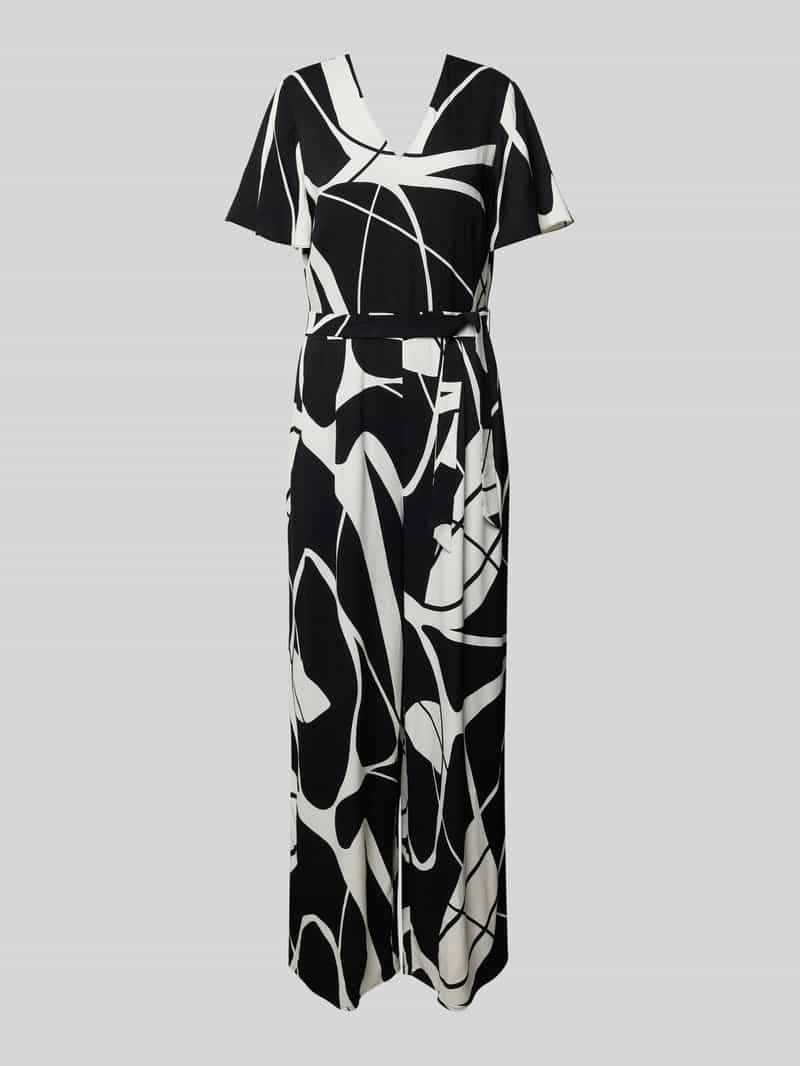 Comma Jumpsuit van viscose met all-over motief en strikceintuur