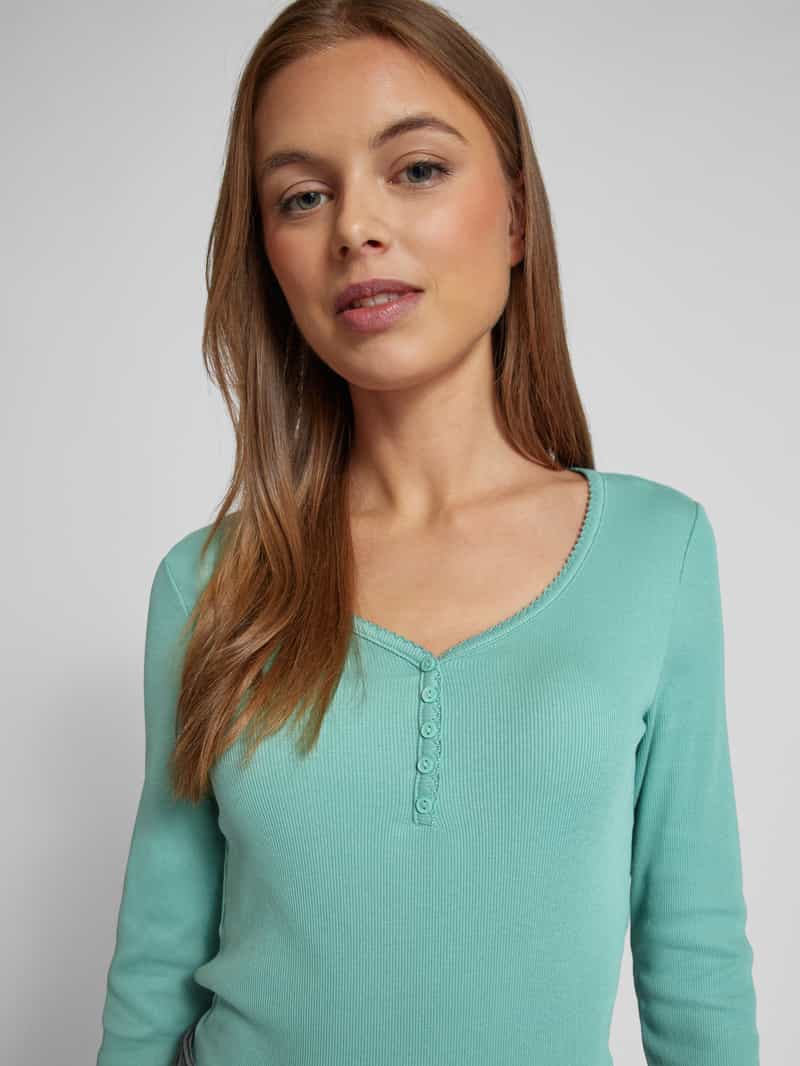 Tom Tailor Denim Slim fit shirt met lange mouwen van katoenmix met korte knoopsluiting