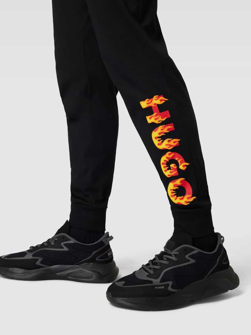 HUGO Sweatpants met label- en motiefstitching model 'Flames'
