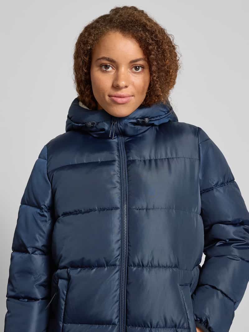 Tom Tailor Denim Regular fit gewatteerde lange jas met capuchon en tunnelkoord