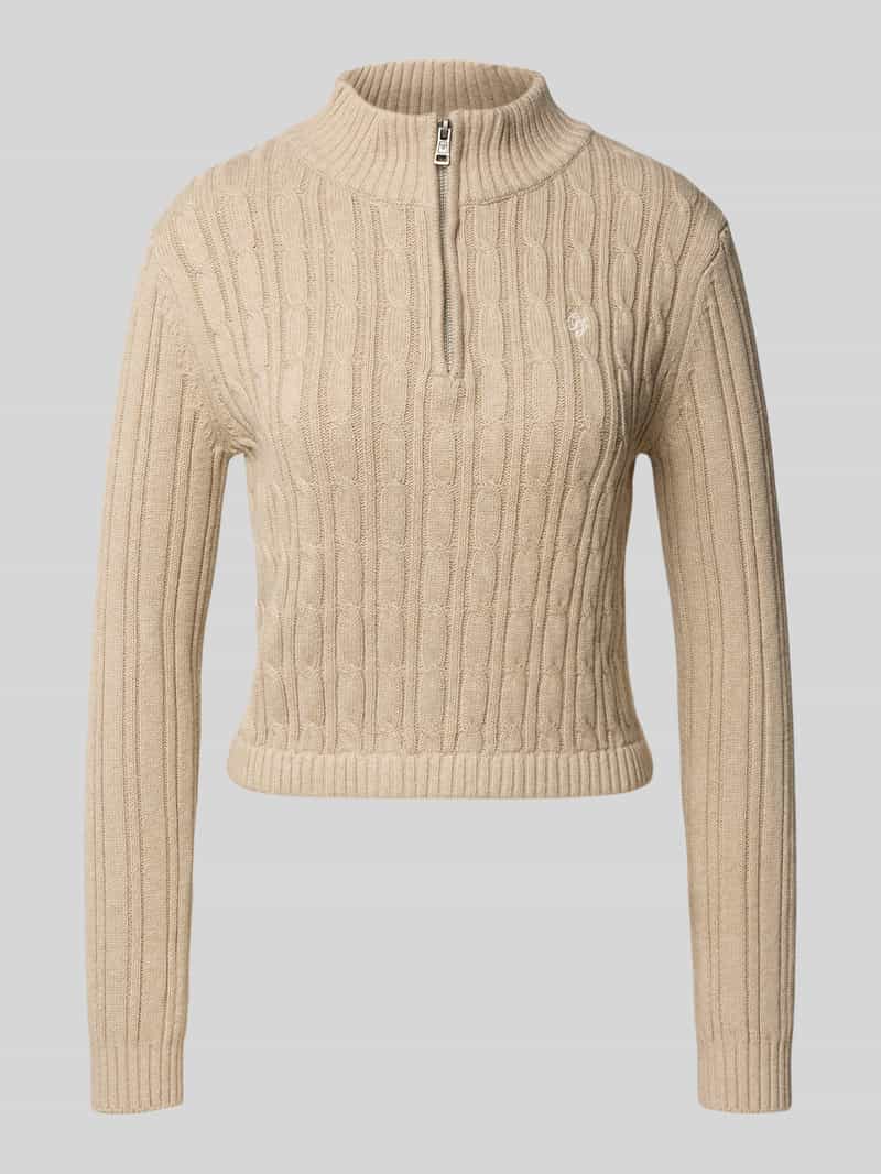 Guess Jeans Gebreide pullover met kabelpatroon en polokraag