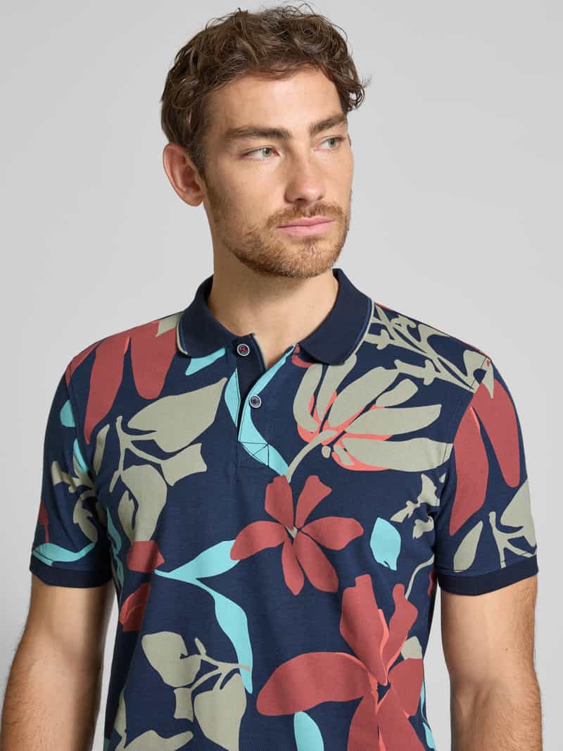 Lerros Regular fit poloshirt met geribde mouwboordjes