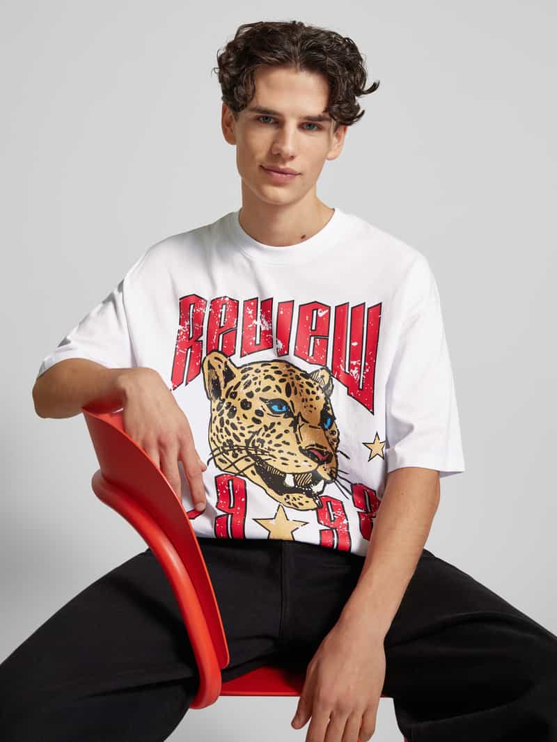 Review Oversized T-shirt met viscose en labelprint