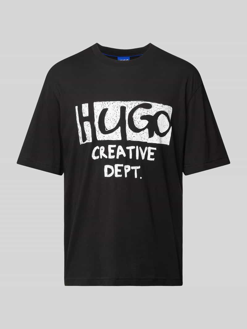 Hugo Blue T-shirt met labelprint model 'Nugocrea'