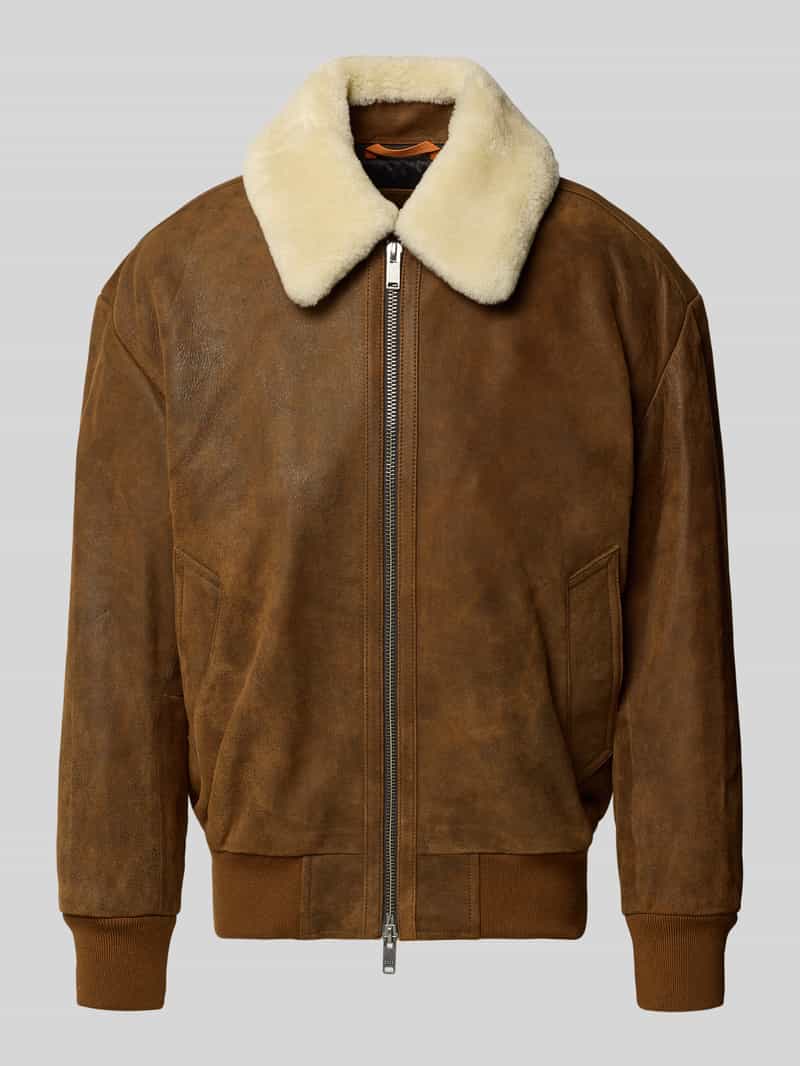 Boss Orange Regular fit leren jack met afneembare kraag van lamsvacht model 'JONIER'
