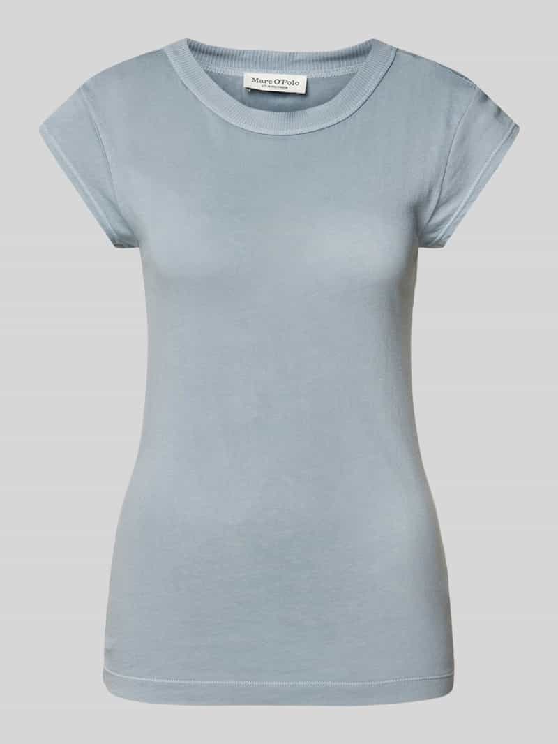 Marc O'Polo Regular fit T-shirt van puur katoen met geribde ronde hals