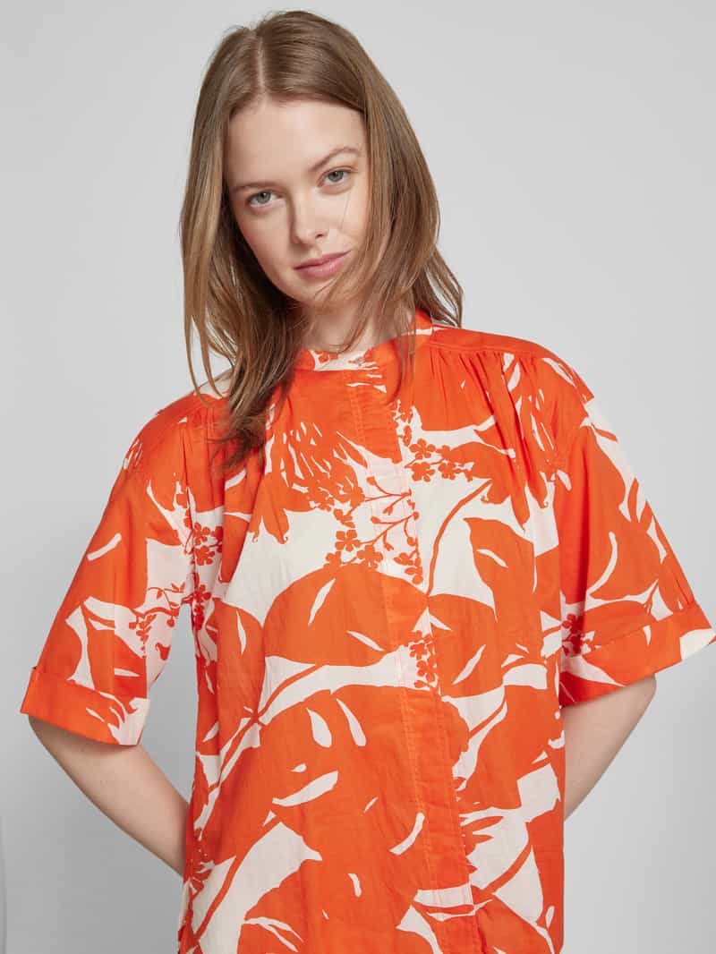 Marc O'Polo Loose fit blouse met korte mouwen van puur katoen met plooien