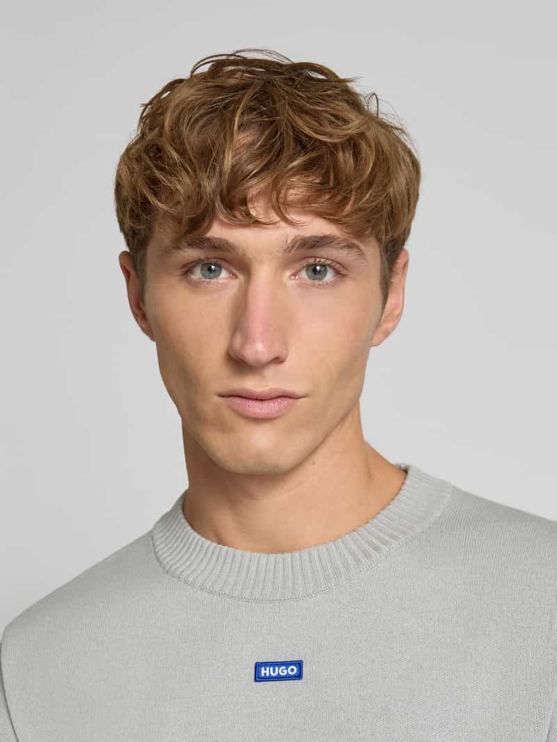 Hugo Blue Regular fit gebreide pullover van katoenmix model 'SAN CASEY'