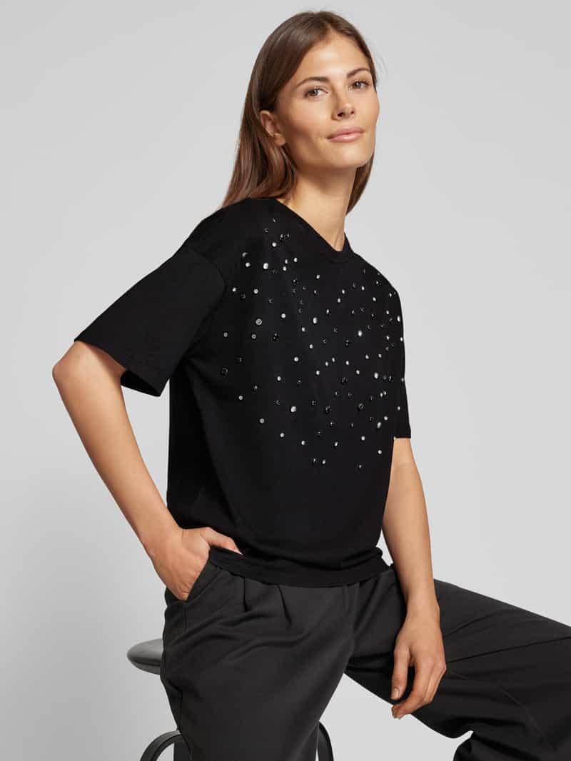 Vero Moda Regular fit Pure T-shirt van zuiver katoen met ingewerkte siersteentjes model 'YDA'