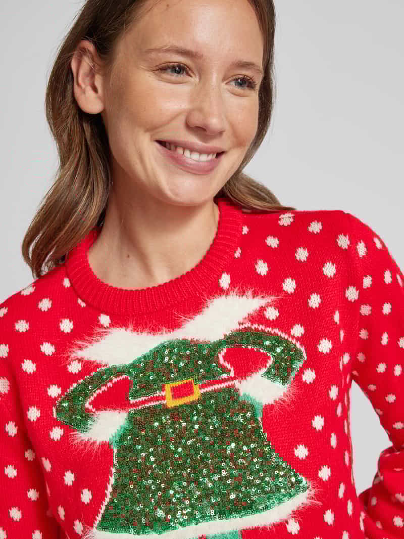 Vero Moda Regular fit kersttrui met paillettenmotief model 'SSPARKLE ELFIE'