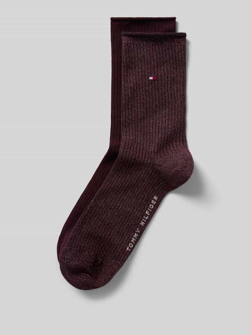 Tommy Hilfiger Socken aus Baumwoll-Mix mit Logo-Stitching im 2er-Pack Modell 'WOMEN SOCK 2P LUREX RO' in Bordeaux, Größe 35-38 211469935-38