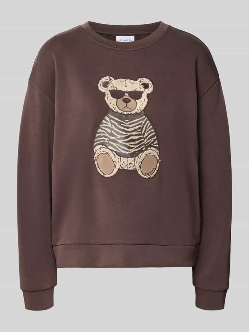 Comma Sweatshirt met motiefstitching en ronde hals
