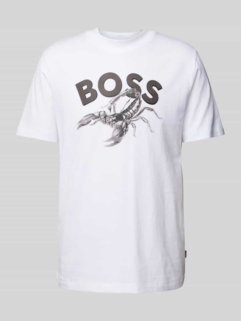 Boss Orange T-shirt met label- en motiefprint model 'Bossfish'