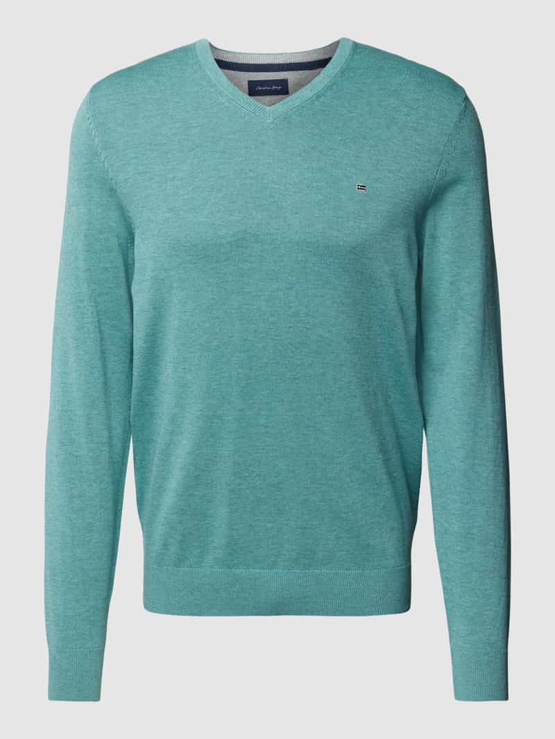 Christian Berg Men Gebreide pullover met geribde V-hals