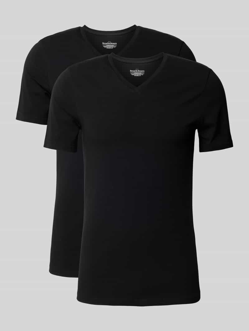 T-shirt met geribde V-hals in Set van 2