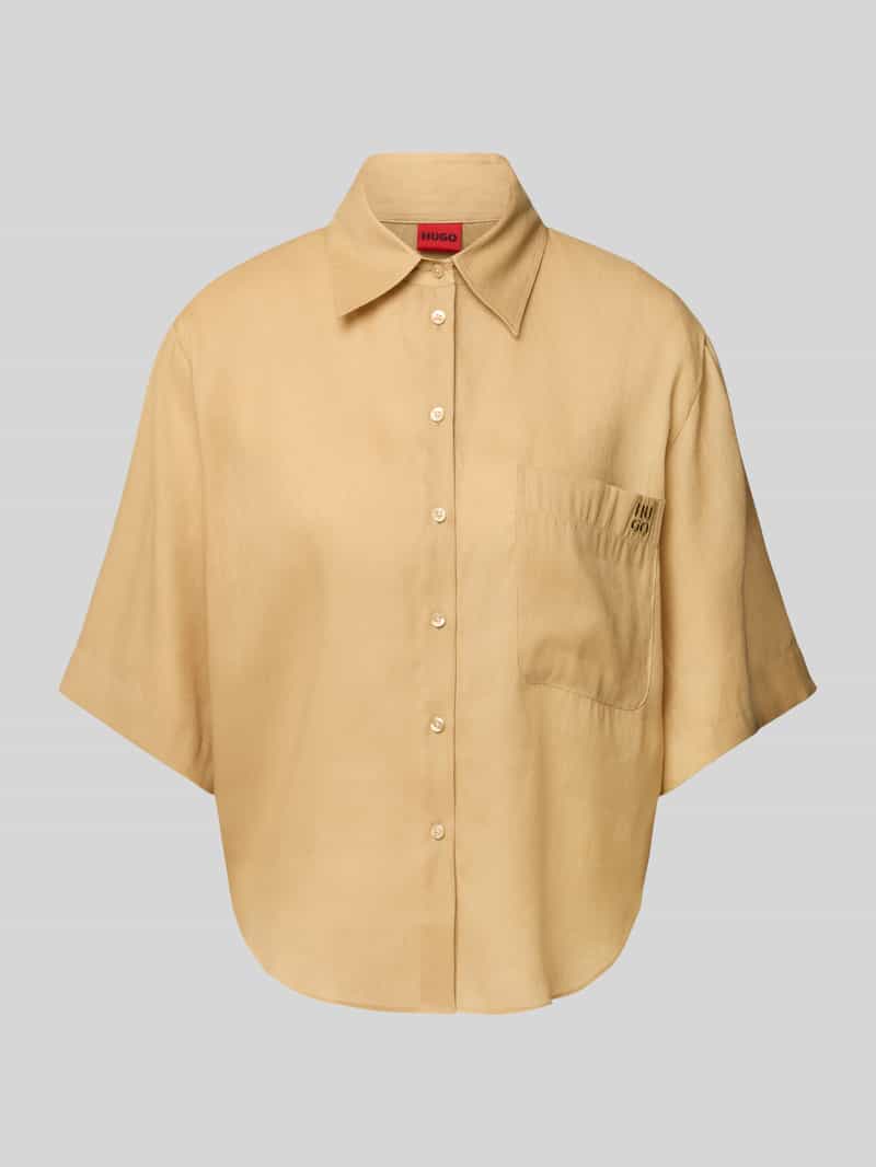 HUGO Relaxed fit linnen overhemdblouse met borstzak model 'Evona'