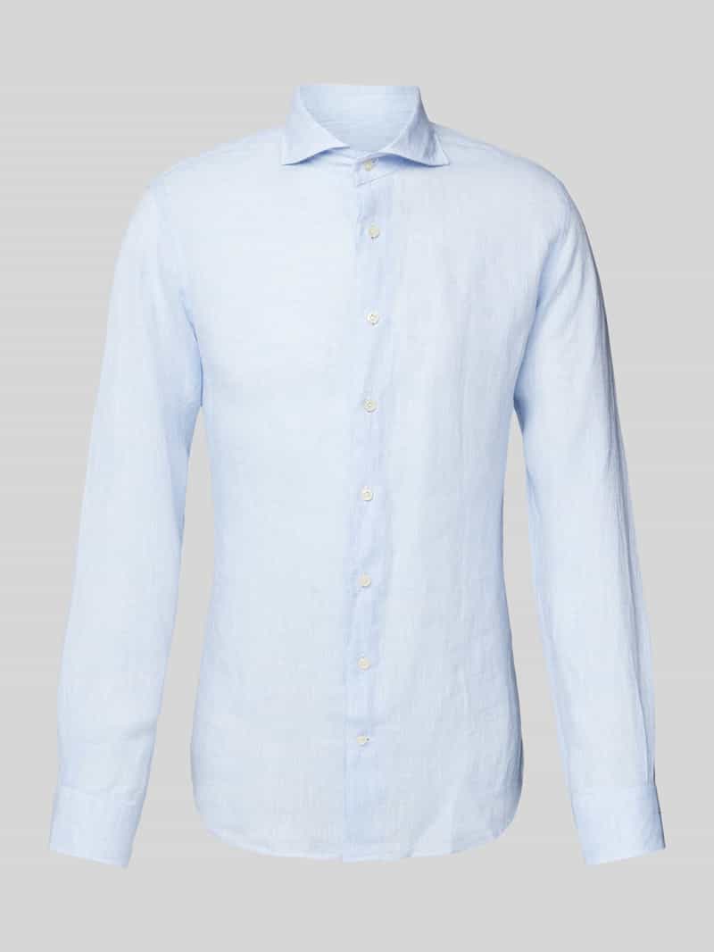 Profuomo Slim fit linnen overhemd met haaikraag