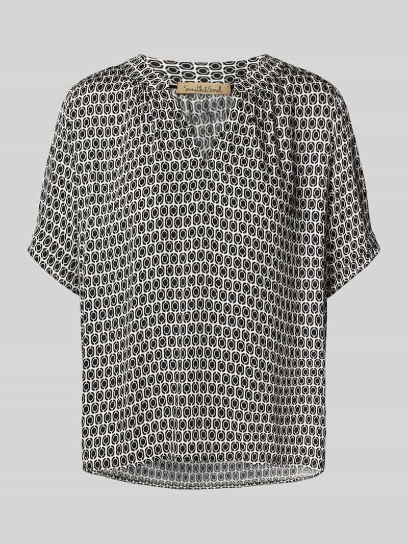 Blouseshirt van viscose met 1/2-mouwen en V-hals