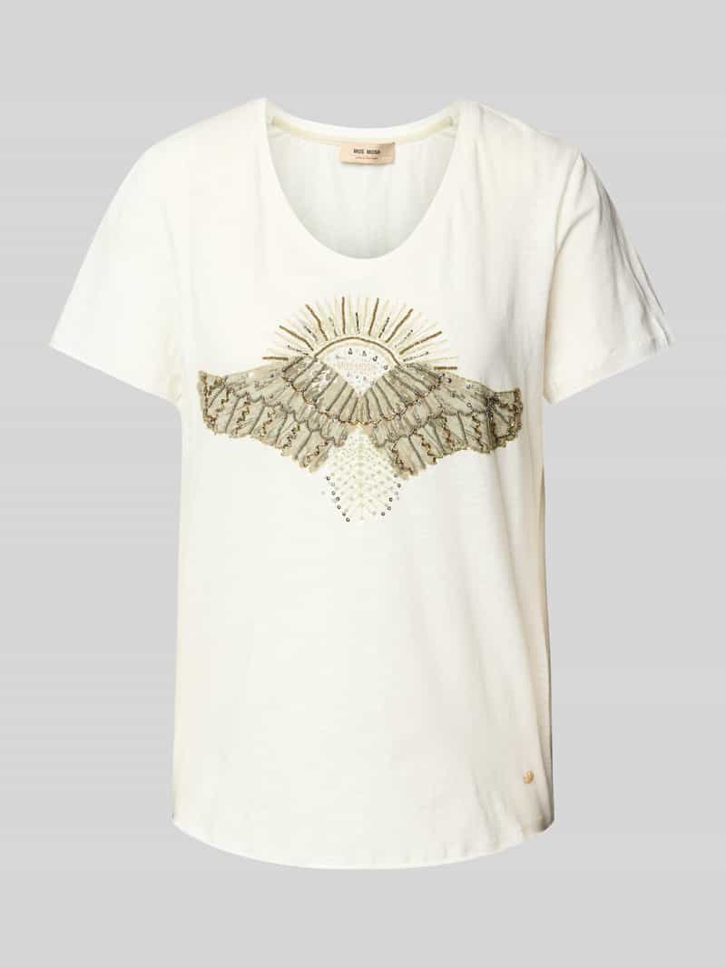 MOS MOSH T-shirt met geribde V-hals model 'Nadine'
