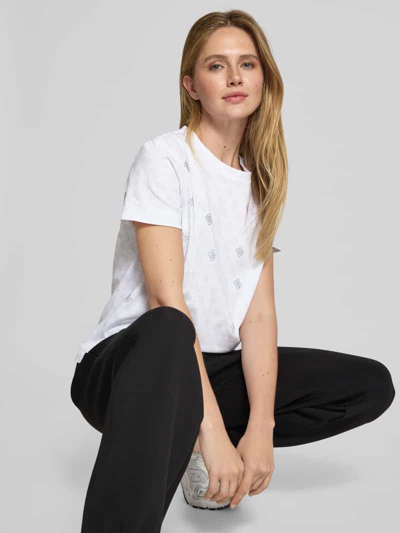 Guess Activewear T-shirt met geribde ronde hals model 'CHRYSANTA'