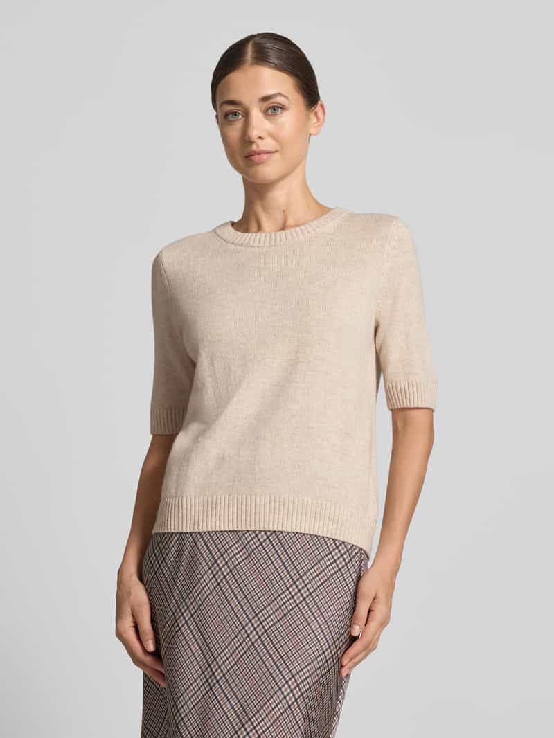 Comma Pullover van katoenmix in fijntricotlook zand, foto 3