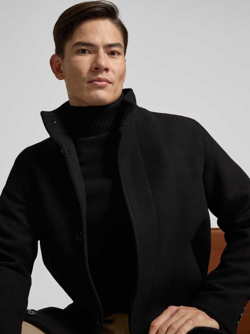 Jack & Jones Premium Lange jas van wolmix met opstaande kraag en steekzakken