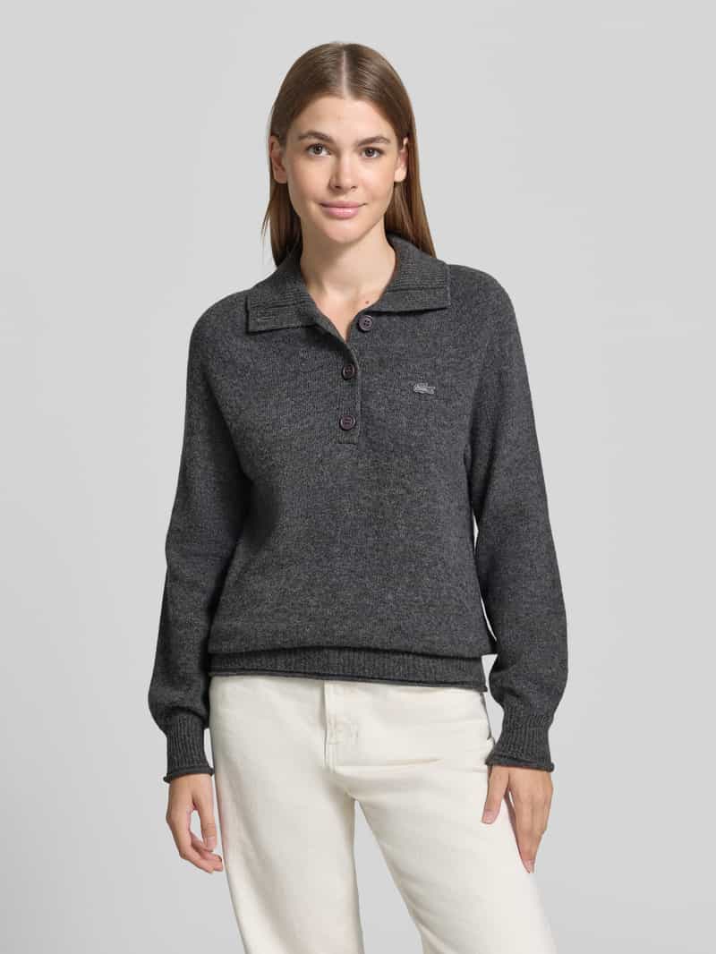 Lacoste Regular fit pullover van pure wol antraciet, foto 3
