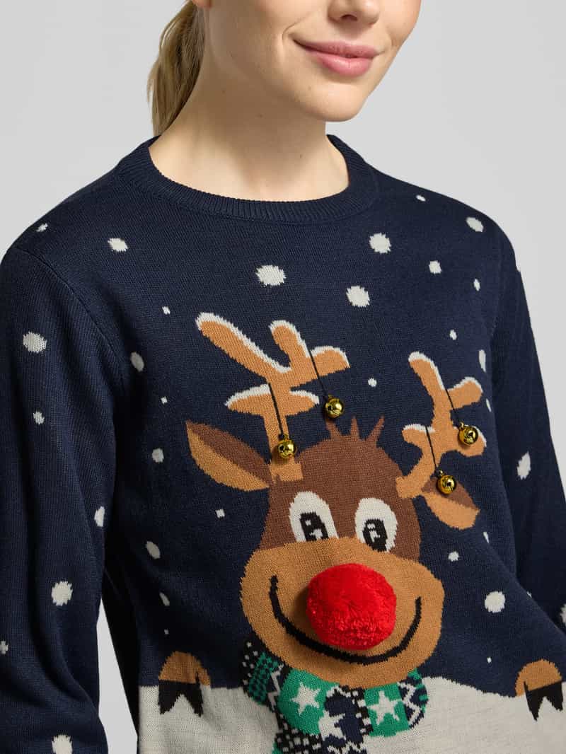 Vero Moda Regular fit pullover met kerstmotief model 'VMFROSTYDEER' donkerblauw, foto 4