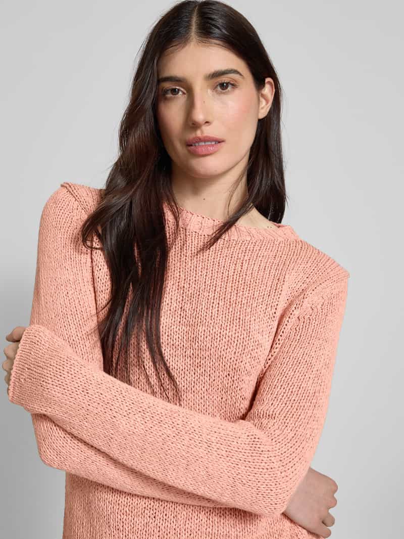 Marc O'Polo Slim fit gebreide pullover van katoenmix met geribde boothals