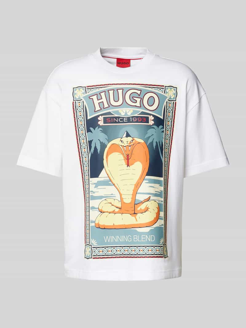 HUGO T-shirt met motief- en labelprint, model 'Dicobri'