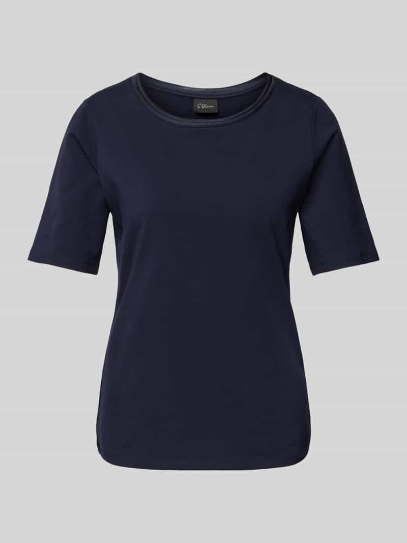 s.Oliver BLACK LABEL Shaped fit T-shirt van katoenmix met satijngarnering op de hals
