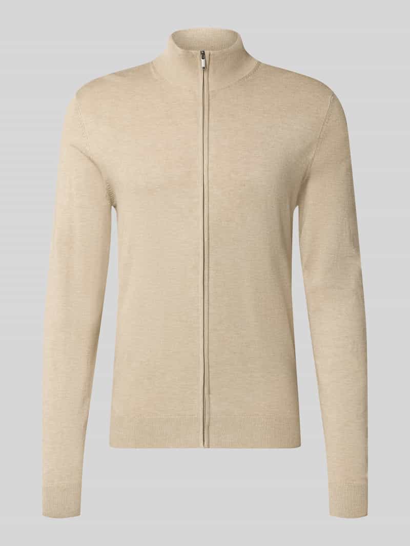 Slim fit gebreid jack van viscosemix met opstaande kraag