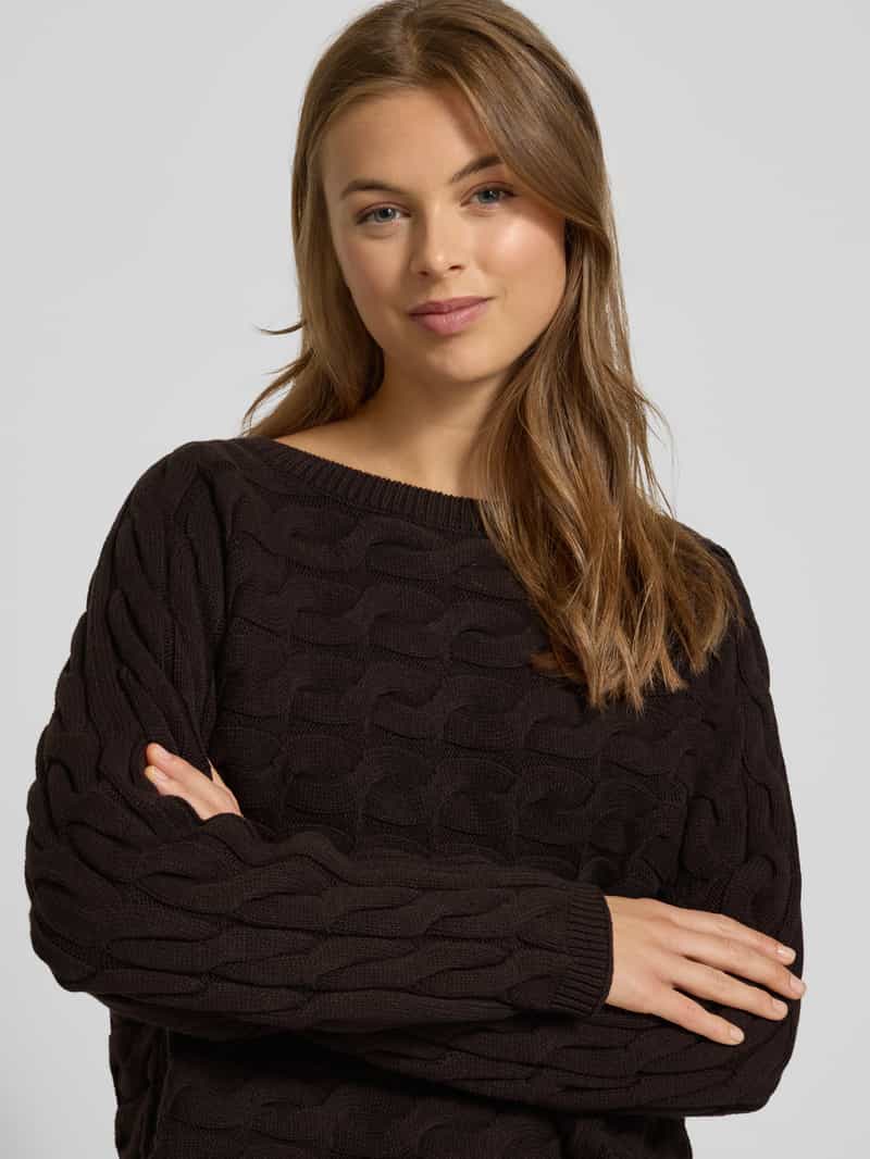 Oui Gebreide pullover met kabelpatroon en ronde hals