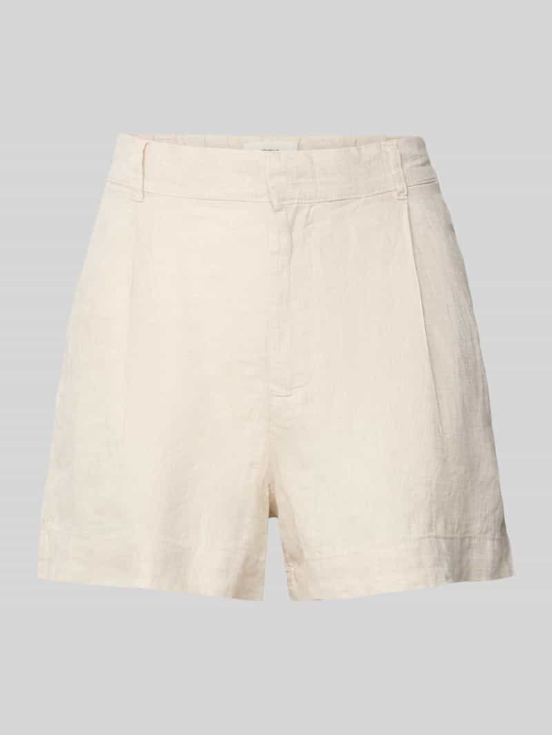 Gina Tricot Korte regular fit linnen broek met bandplooien