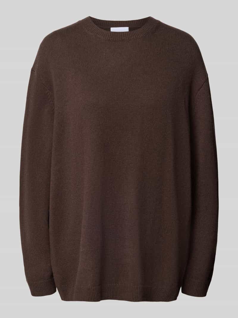 Comma Gebreide pullover van wolmix met ronde hals Donkerbruin