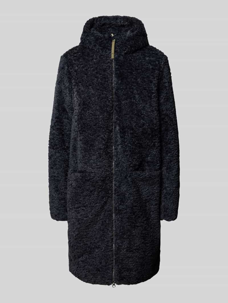 camel active Lange jas van teddybont met capuchon en tweewegsritssluiting