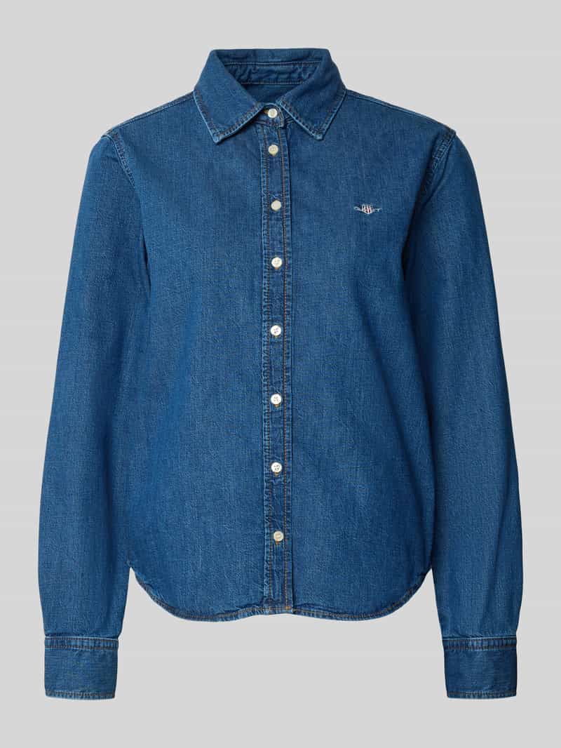 Gant Denim blouse met logostitching en sportmanchetten